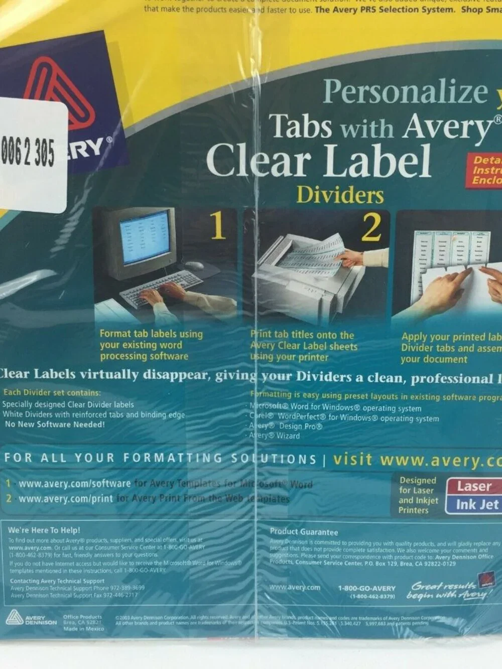 Set 3 Avery Clear 5 Tab Notebook Dividers Label 11406 Index Maker Office